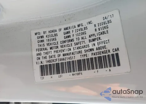 2017 Honda Accord Lx from USA, damaged, VIN 1HGCR2F3XHA214517